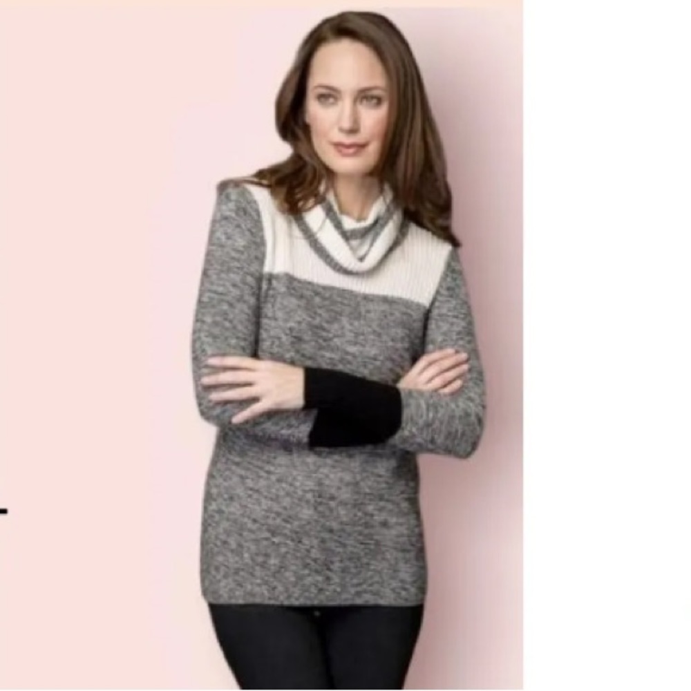BELFORD 100% cotton size L black/cream color-block medium weight full turtle NWT